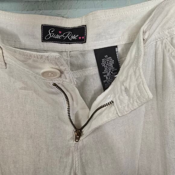 SUSIE ROSE Juniors Sz 13 Cream Oatmeal Linen Trouser Pants Pockets Zipper Fly - Picture 4 of 8